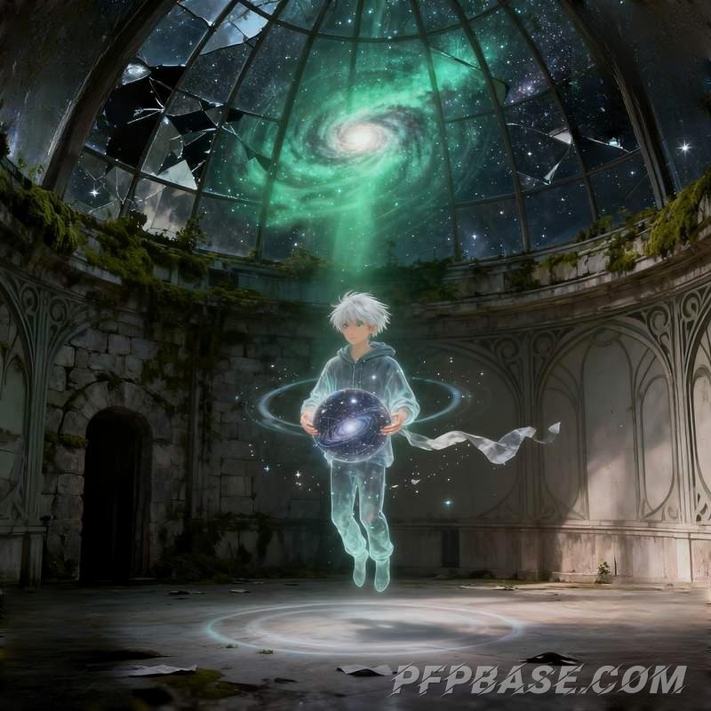 Image 2: silver-haired youth, ethereal boy, forest guardian, subterranean chamber, wandering bard, sky garden