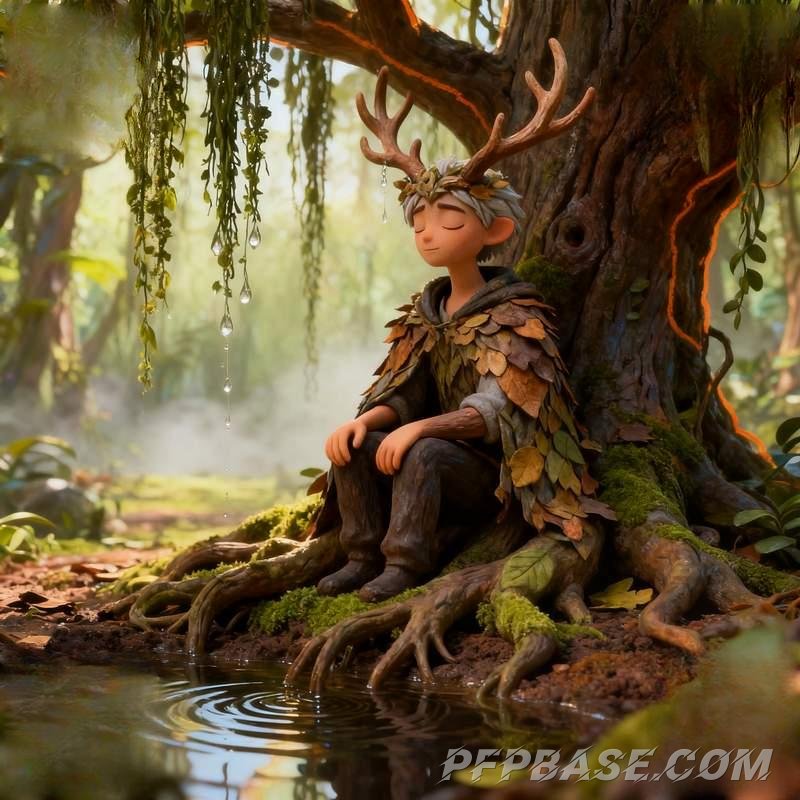 Image 6: silver-haired youth, ethereal boy, forest guardian, subterranean chamber, wandering bard, sky garden