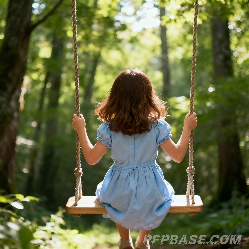 Image 2: blonde hair and blue eyes, outdoor garden, swing, fairy tale book, beach, ice cream