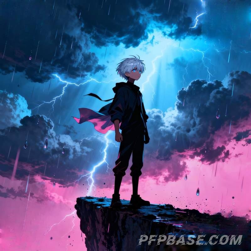 Image 1: young boy, profile picture, anime, light and shadow, nature, cityscape