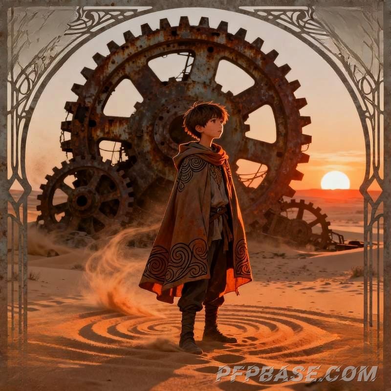 Image 3: young boy, profile picture, anime, light and shadow, nature, cityscape