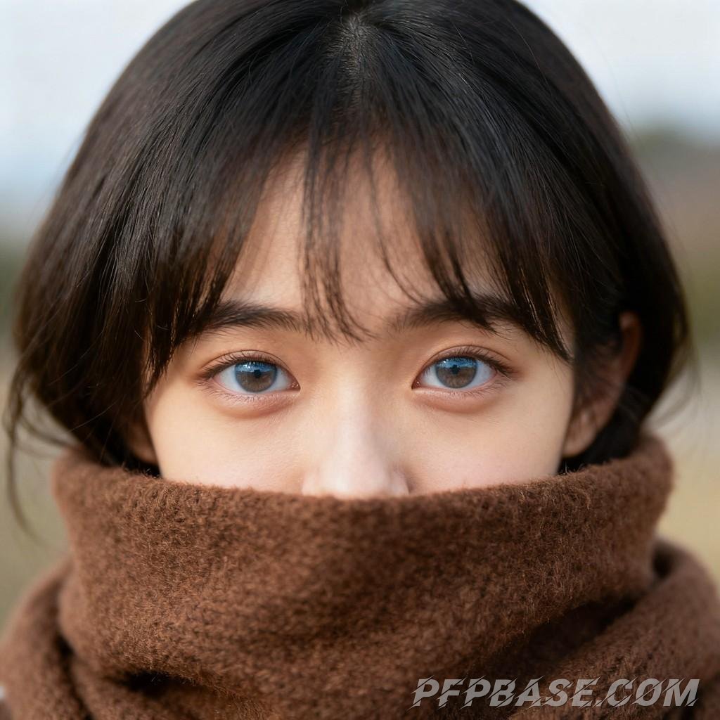 Image 5: white woman, side profile close-up, girl with cartoon hat, face covered by sweater, green plant back