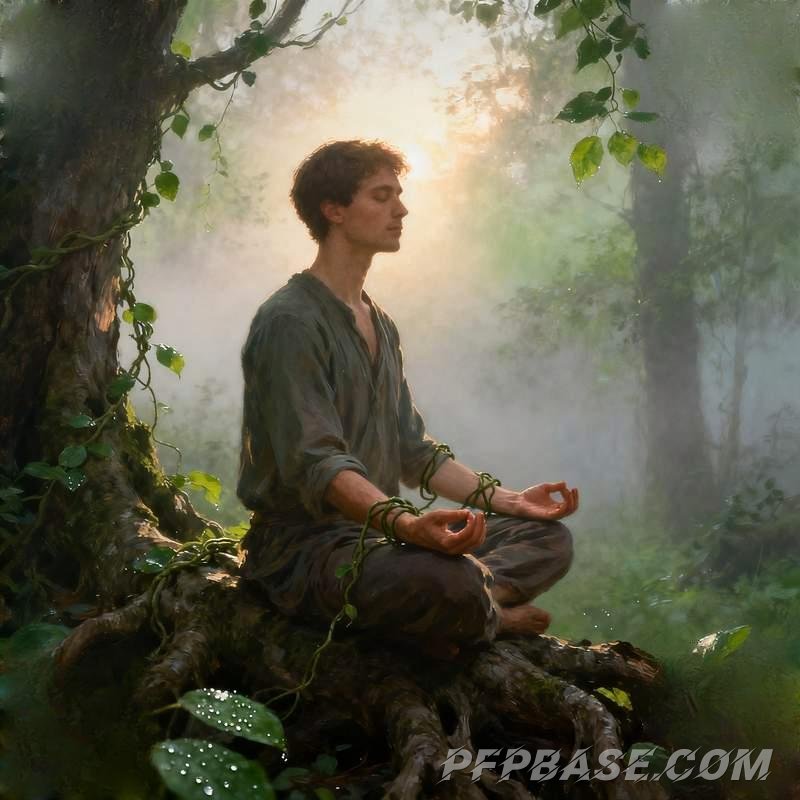 Image 6: male portrait, city night scene, desert stone formation, forest meditation, dream staircase, industr