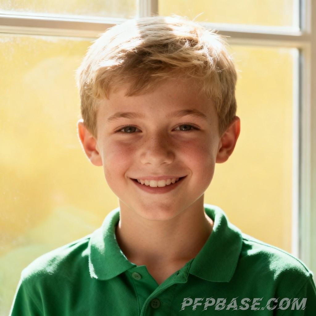 Image 8: blonde and blue-eyed, smile, joy, mischievous, innocent