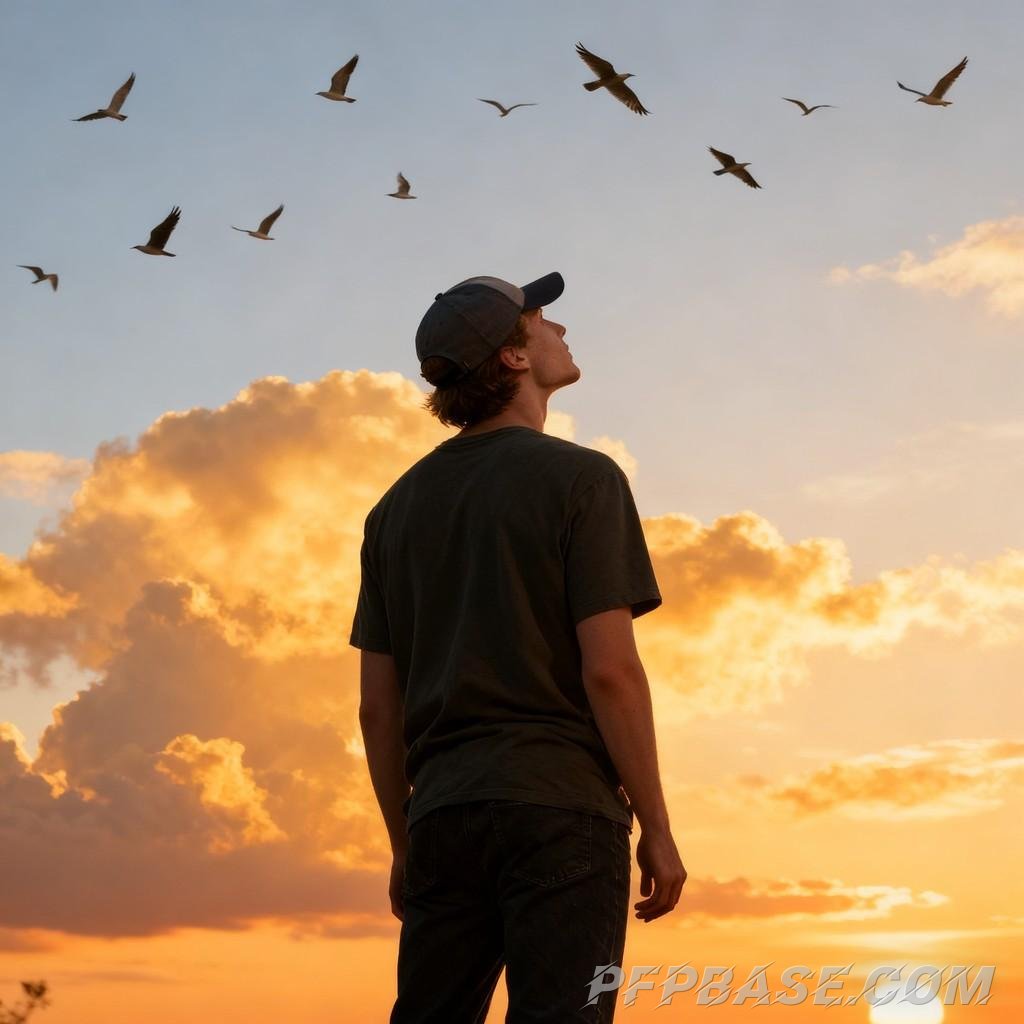 Image 1: sunset silhouette, selfie moment, mountain peak view, music immersion, bird flight reverie, memory w