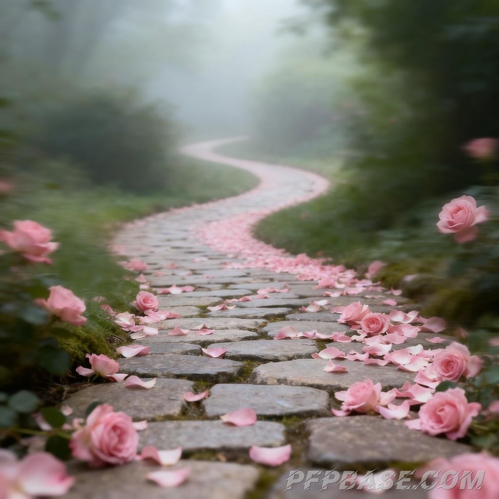 Image 1: dreamy, romantic, petals, path, serene