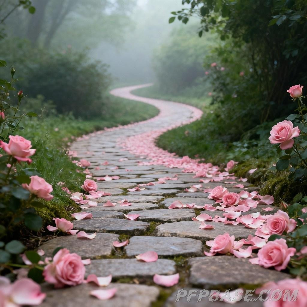 Image 2: dreamy, romantic, petals, path, serene