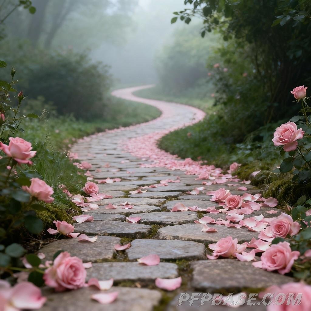 Image 3: dreamy, romantic, petals, path, serene