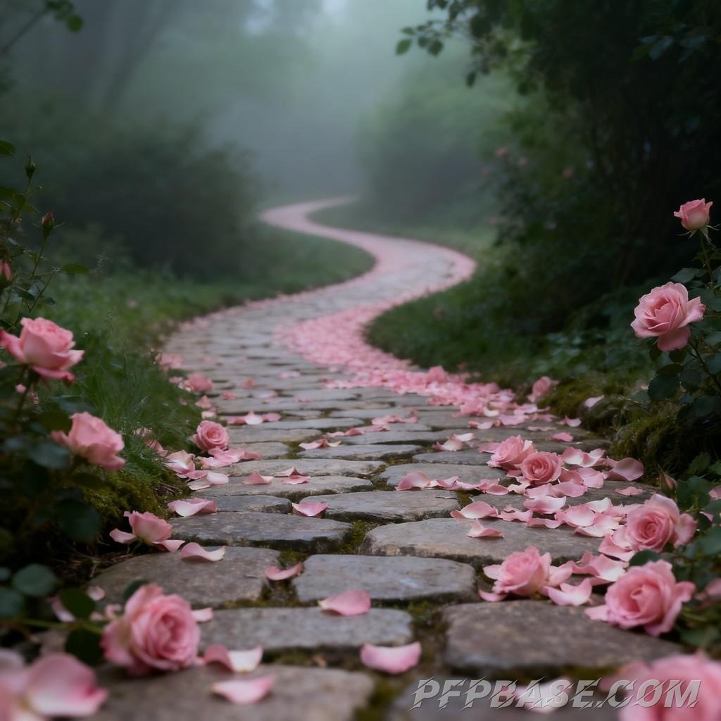 Image 4: dreamy, romantic, petals, path, serene