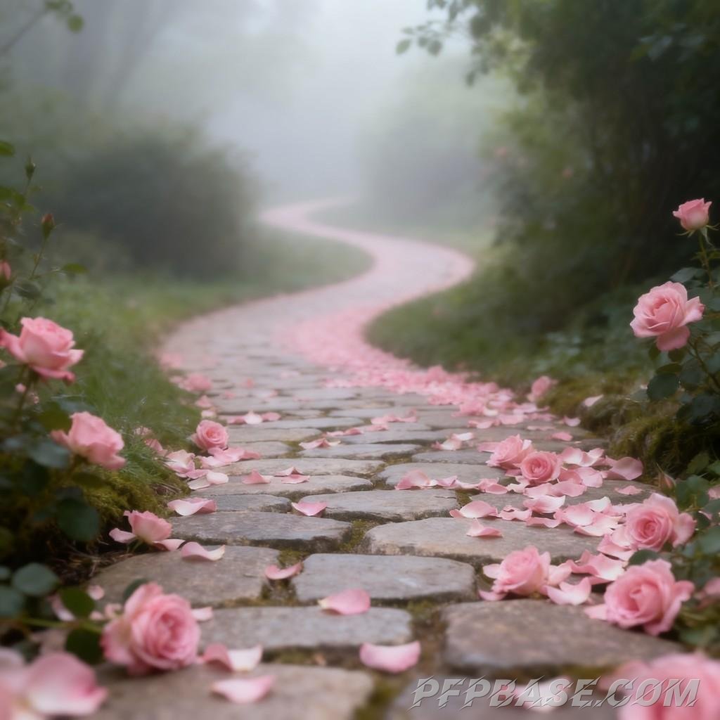 Image 5: dreamy, romantic, petals, path, serene