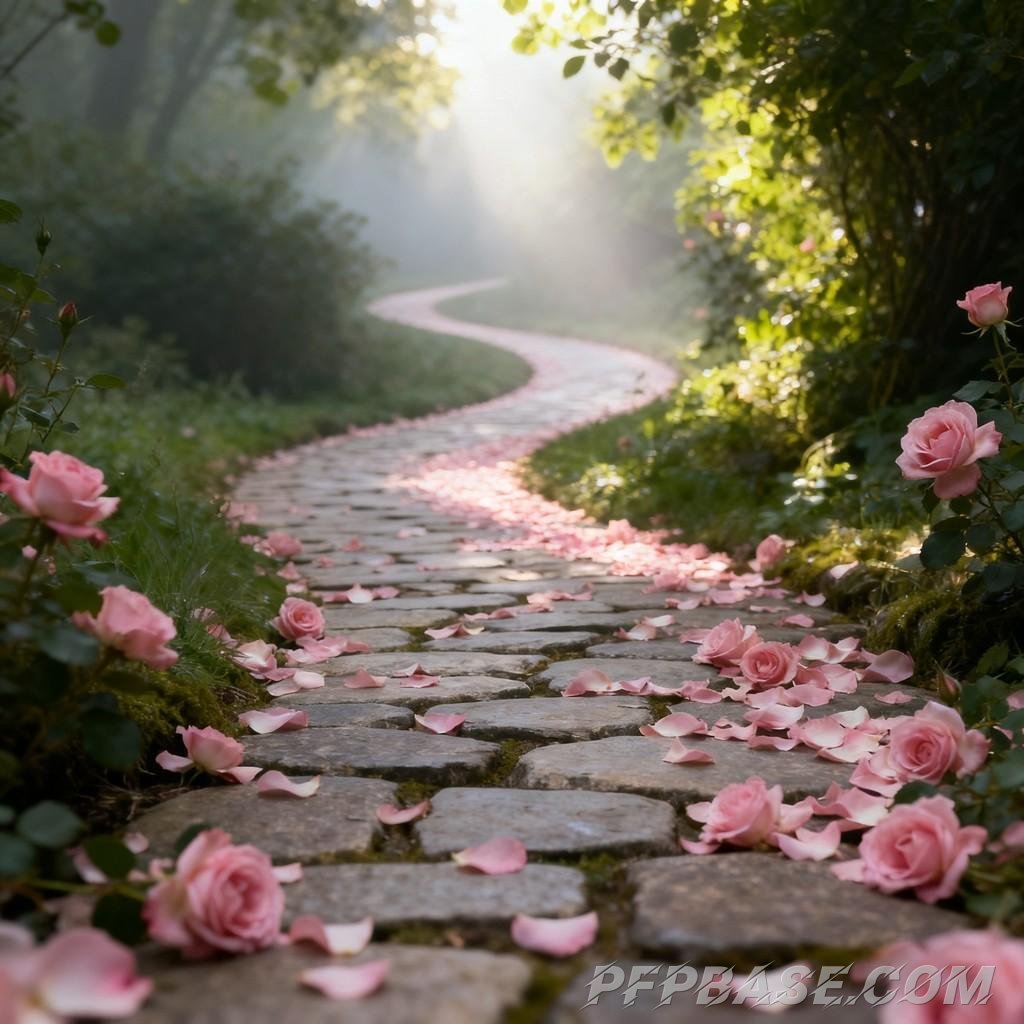 Image 6: dreamy, romantic, petals, path, serene