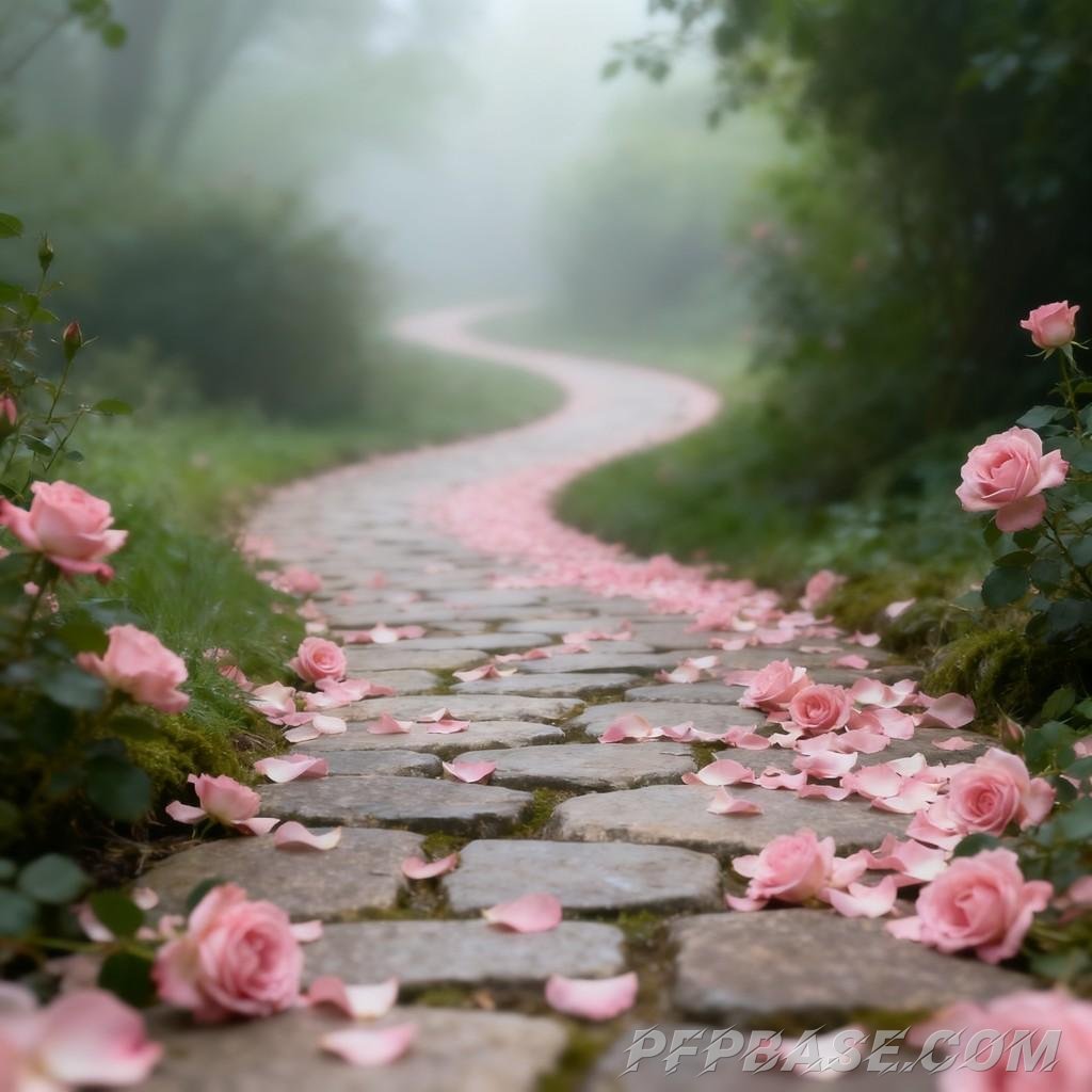 Image 8: dreamy, romantic, petals, path, serene