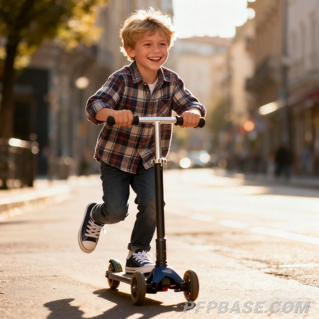 Image 2: joyful childhood, modern metropolis, harmony with nature, innocence and play, warm family moments