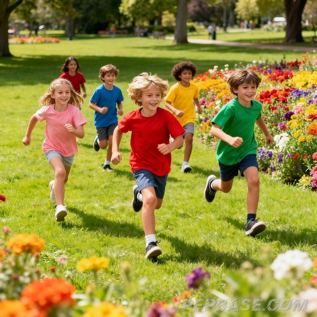 Image 7: joyful childhood, modern metropolis, harmony with nature, innocence and play, warm family moments