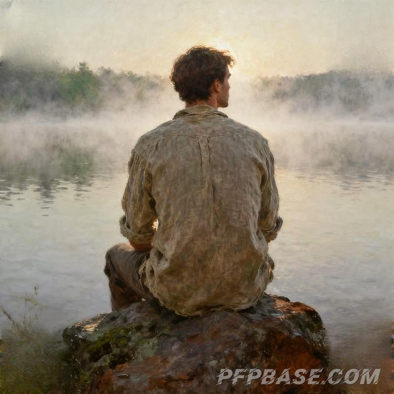 Image 13: male avatar, cliff at dusk, misty forest, lakeside morning, starry meadow, dreamlike Saturn