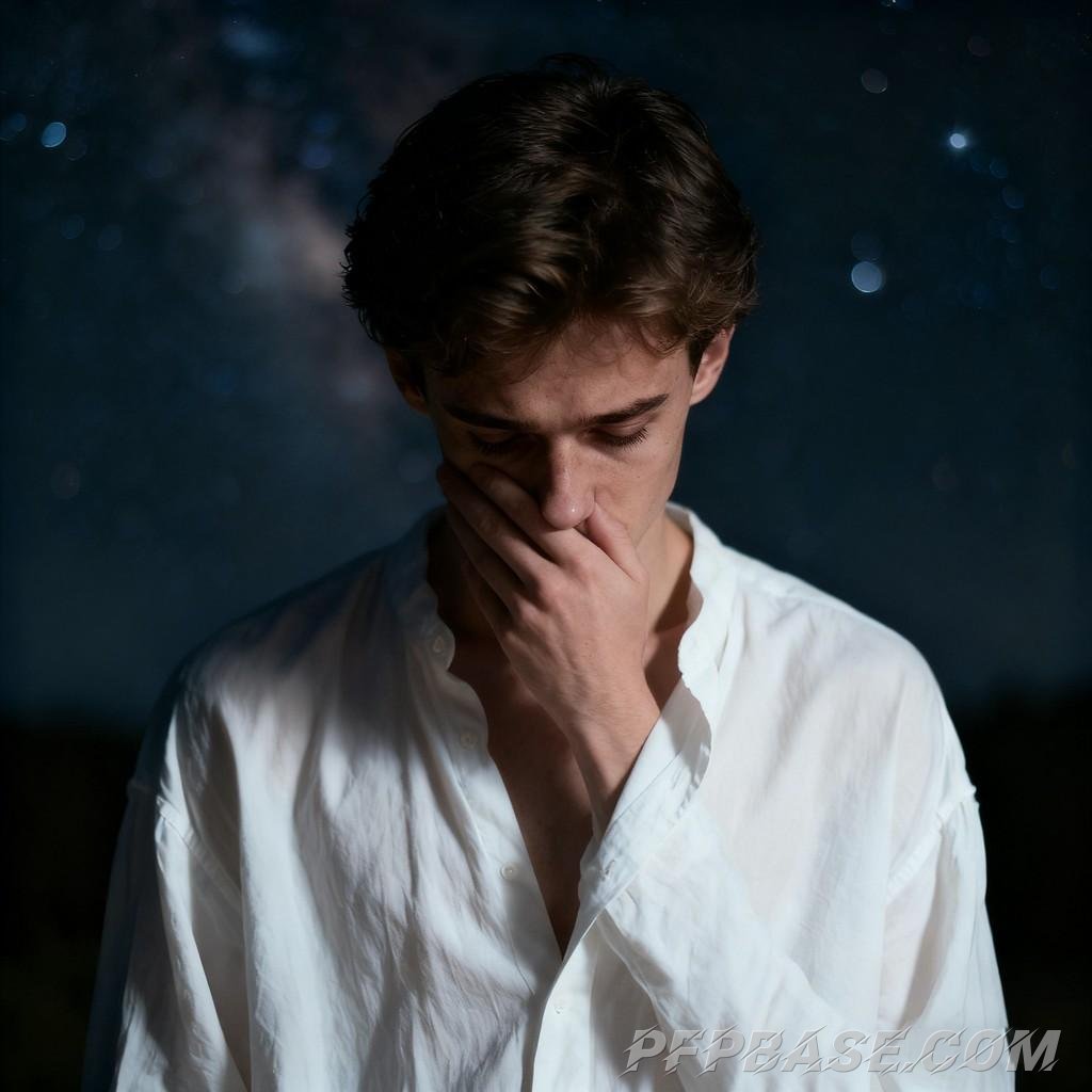 Image 1: melancholy, solitude, introspection, black and white style, male character