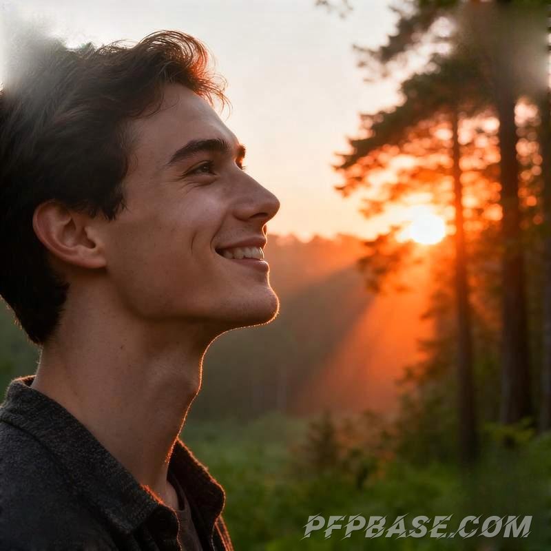 Image 3: sunlight, man, forest, coastline, meadow