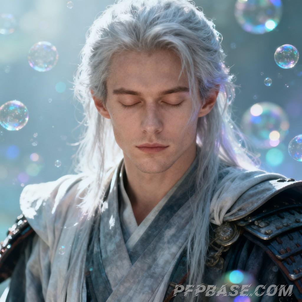 Image 7: white-haired youth, interplay of light and shadow, kimono-clad man, short-haired young man, blonde c