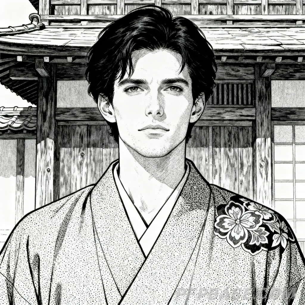 Image 8: white-haired youth, interplay of light and shadow, kimono-clad man, short-haired young man, blonde c