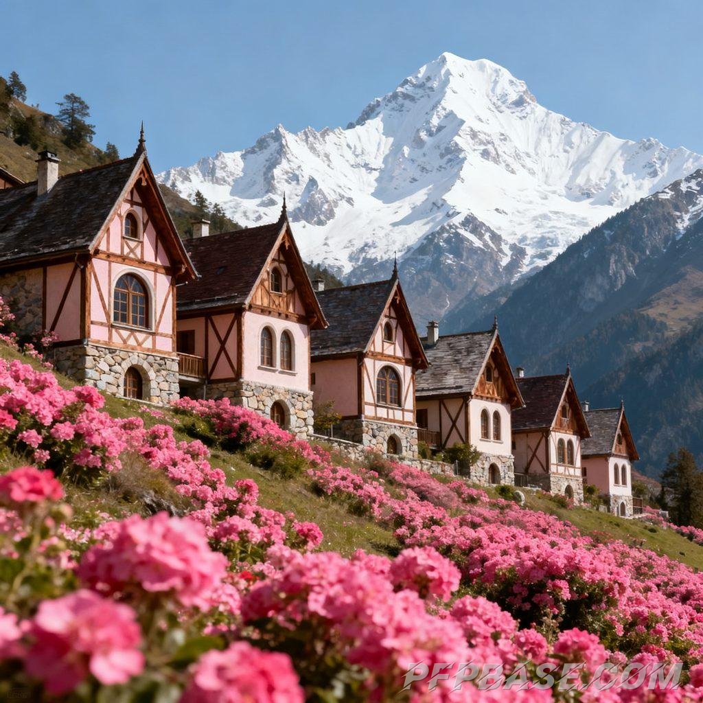 Image 2: dreamy, mountain vista, sea of flowers, harmony, coexistence