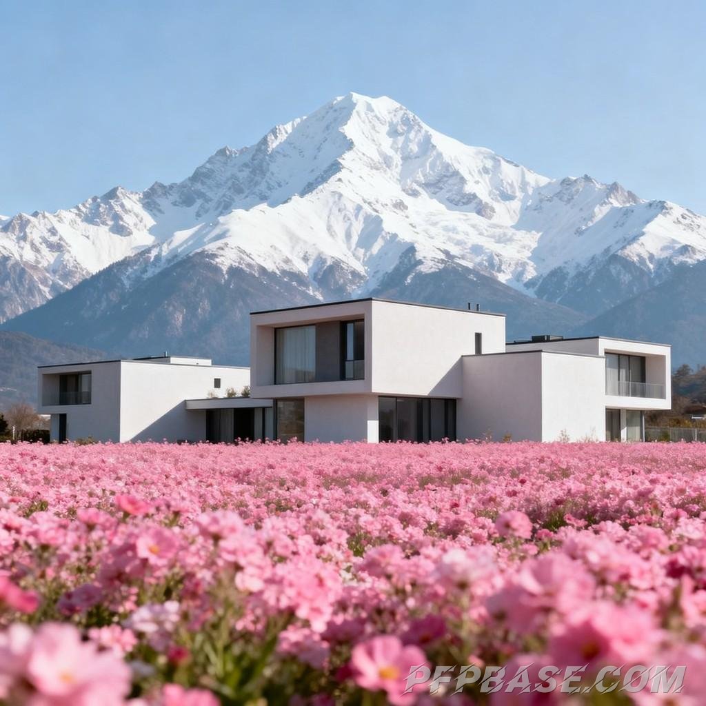Image 3: dreamy, mountain vista, sea of flowers, harmony, coexistence