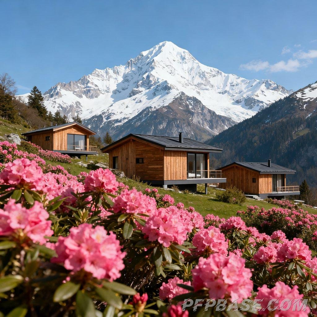 Image 8: dreamy, mountain vista, sea of flowers, harmony, coexistence
