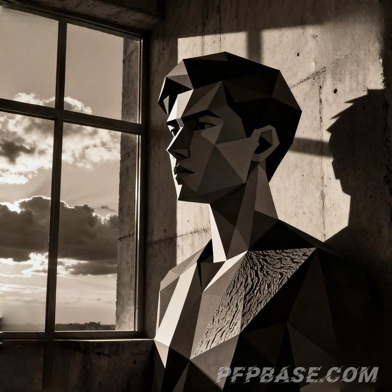 Image 8: real male head, unique expression, natural setting, light and shadow contrast, emotional intensity