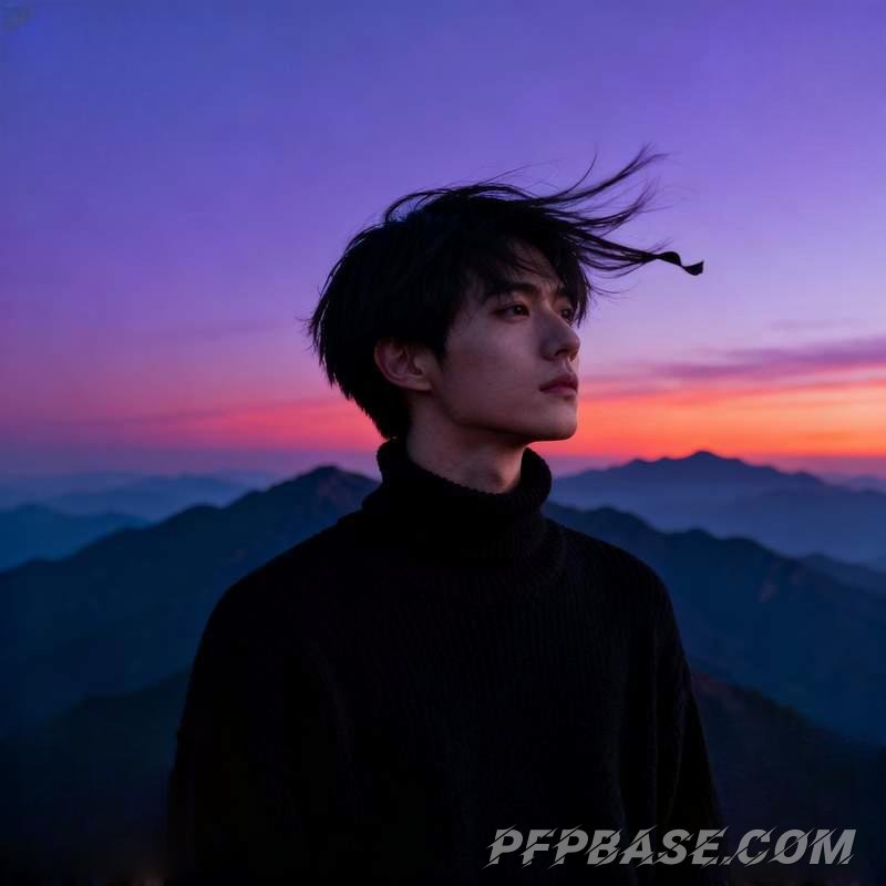 Image 1: young man, mountain twilight, industrial ruins, graffiti street, forest in mist, volcanic coastline