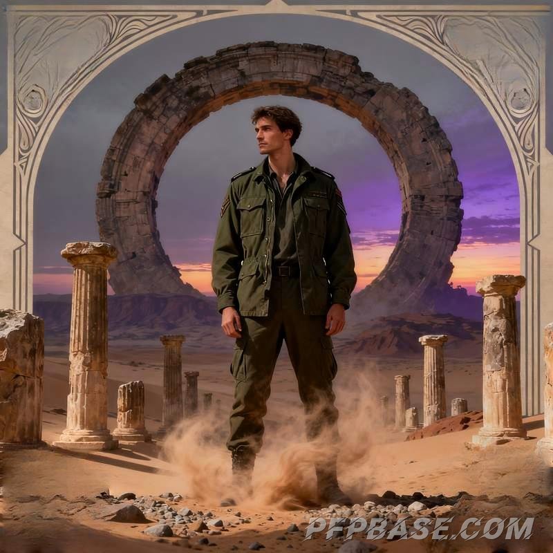 Image 8: young man, mountain twilight, industrial ruins, graffiti street, forest in mist, volcanic coastline